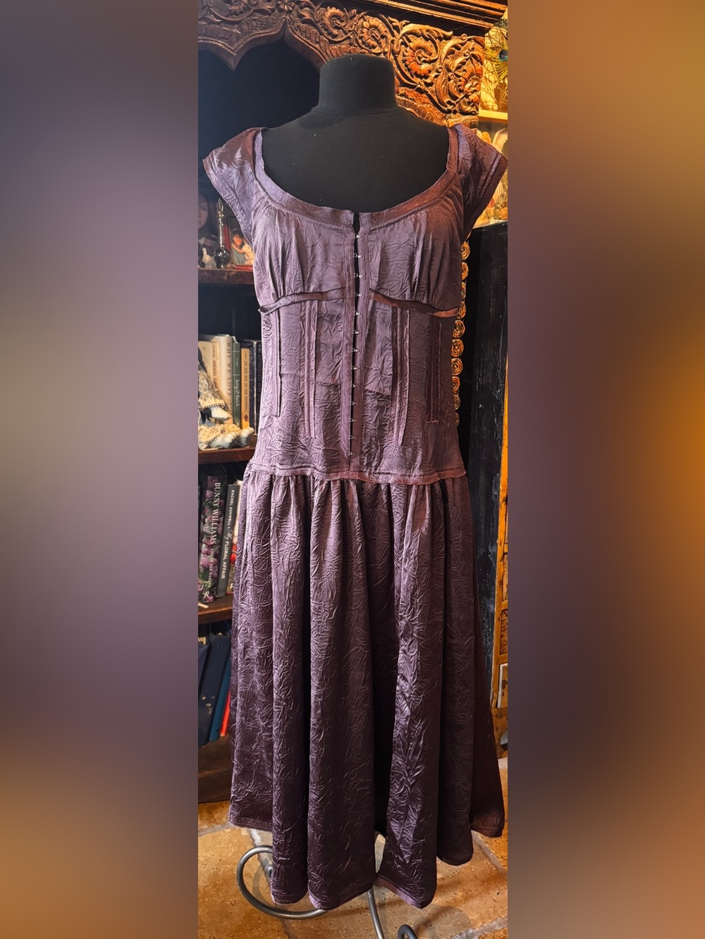Free People Chocolate Grape Textured Scoop-Neck Midi Dress
